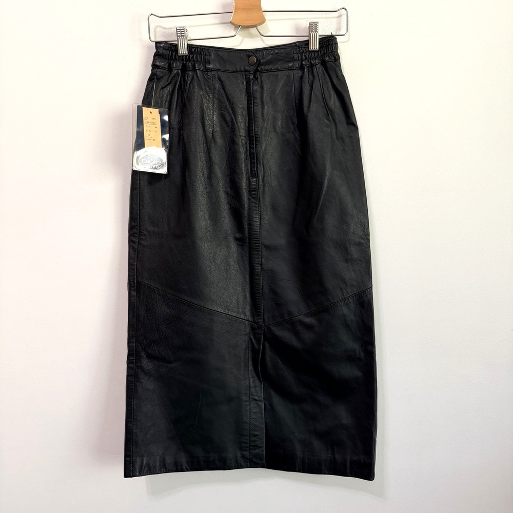Byrnes & Baker Vintage Genuine Black Leather Pencil Skirt 10 Party Y2K NEW